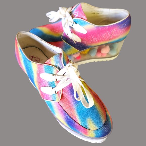 YRU QLOUD Rainbow Glitter Clear Platform Shoes Creepers Kawaii Rave Festival Sz - Picture 11 of 15
